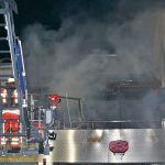 Drehleiter vor Brandgebäude